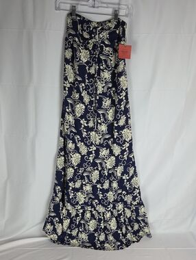 Mossimo Supply Co. Navy and Cream Floral Maxi Skirt with Waist Tie